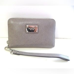 MICHAEL KORS ~Gray Zip-Around Wallet Wristlet With Strap